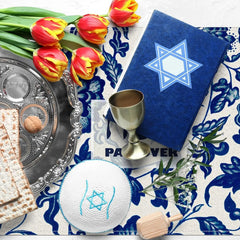 4Pcs Passover Linen Placemats Jewish Holiday Party Table Decor Washable Seder Matzo Table Mats Passover Decorations