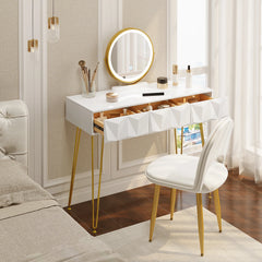 1SET Dressing Table with 360° Rotating Mirror Velvet Chair LED Light in 3 Light Colours Vanity Makeup Desk Cosmetic Table Bedroom Furniture