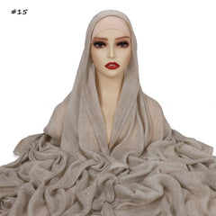 Ramadan Crinkle Rayon Hijabs with Cap Muslim Hijabs for Women Shawls Solid Instant Headscarf Wraps Stripe Islamic Turban Foulard