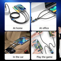 100W Fast Charging Cable Multi Charger Cable Nylon Braided Multiple USB Universal 3 in 1 Charging Cord Adapter with Type-C Micro