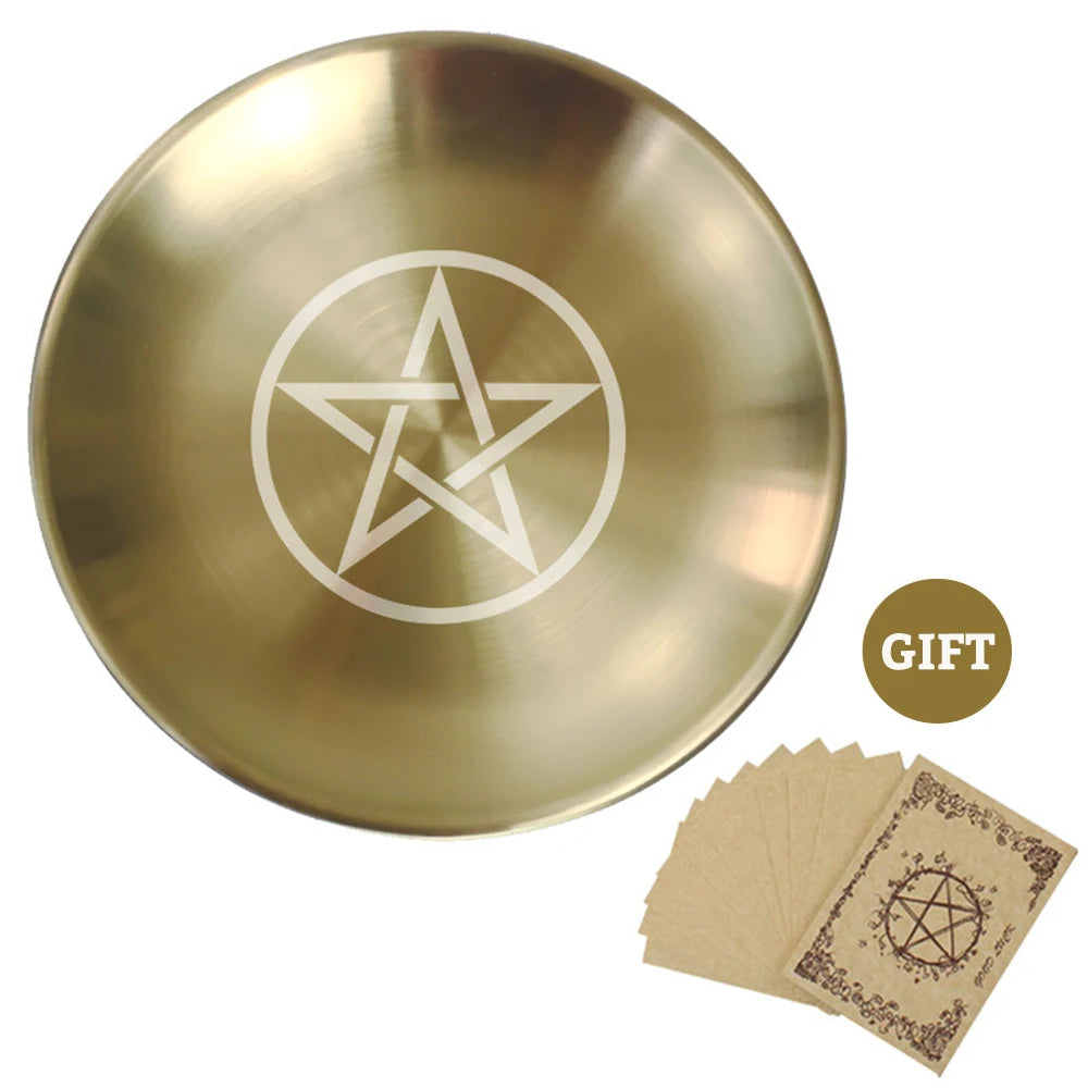 Pagan Ritual Tray Altar Pentagram Plate Crystal Stone Shelves Candle Holder Incense Burner Home Decor Accessories Witch Gift