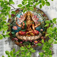 A statue of an Indian goddess sitting on a lotus throne sign,serene and sacred image,ideal spiritual space decoration,room décor