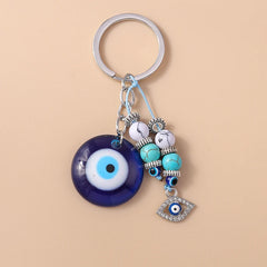 Aihua Lucky Eye Alloy Fatima Hand Keychain Heart Glass Bead Blue Turkish Evil Eye Key Chain Car Keyring for Women Men Jewelry