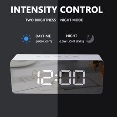 White LED Mirror Digital Alarm Clock – USB Desk Night Light