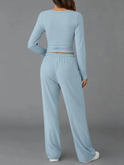 Women’s Casual Drawstring Long Sleeve Pant Set