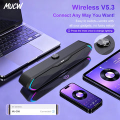 MUCW MU‑C06 PC Soundbar RGB Gaming Computer Speaker USB Plug Play Bluetooth 5.3 Sound Bar 6W Stereo Desktop Speaker for Laptop Mac Phone
