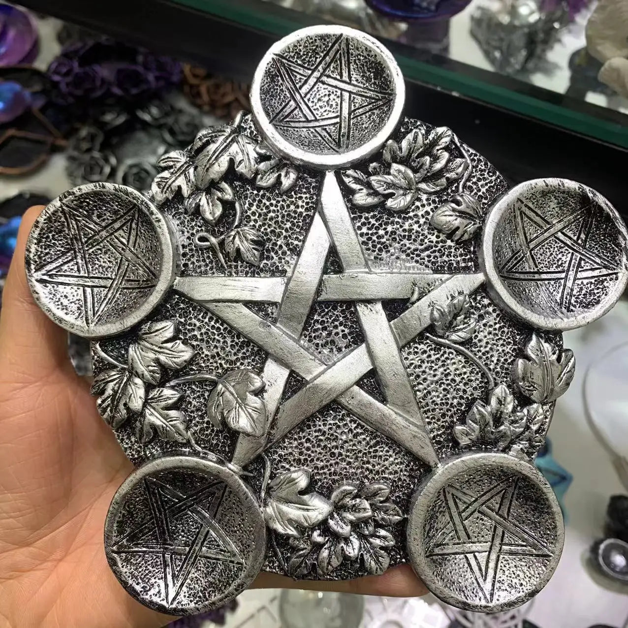 Crystal Ball Holder Astrology Pentacle Altar Plate Resin Tealight Holder Tray Witchcraft Altar Supplies Home Decor