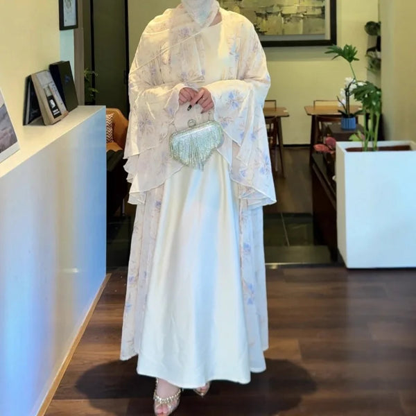 Party Dresses 3 Piece Set for Women Muslim Abaya with Scarf Long Cardigan Robe Vestidos Sashes Dubai Abayas Eid Ramadan Jalabiya