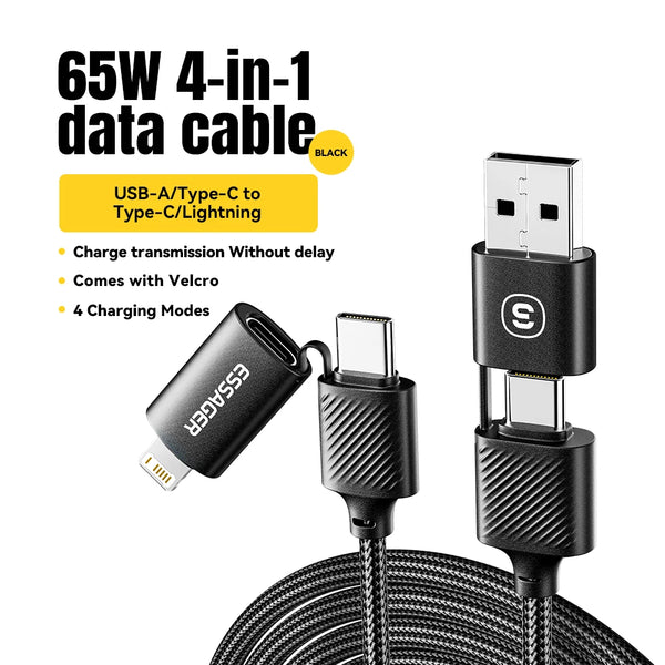 Essager 4 in 1 65W USB C To Type C Lightning Fast Charging Cable For IPhone 15 14 13 Pro Max Xiaomi Huawei Multi Charger Cable