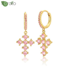 925 Sterling Silver Needle Fashion Cross Pendant Hoop Earrings for Women Vintage Gold Color Small Earrings Luxury Jewelry Gifts
