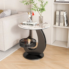 Luxury Side Table Modern Round Coffee Table for Living Room Furniture & Balcony Multifunctional Couchside Drink Table with Geometric Base