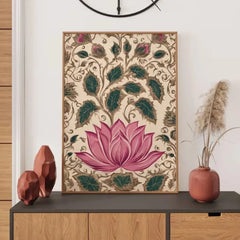 Vintage Traditional Indian Lotus Flower Meditation Zen Pichwai Poster Canvas Painting Wall Art Pictures Home Yoga Interior Decor