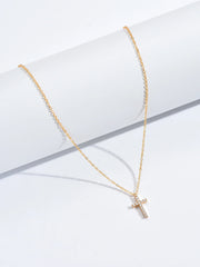 Fashion New Zircon Inlaid Cross Necklace Pendant Jewelry for Women Gold Color Long Clavicle Chain Necklaces