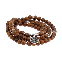 Multilayer Wood Beads Buddha Lotus OM Bracelet Tibetan Buddhist Mala Charm Rosary Bracelet Yoga Wooden For Women Men Jewelry