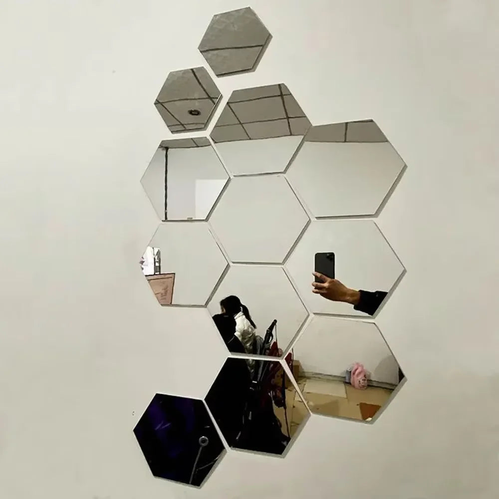 Hexagon Acrylic 3D Mirror Wall Stickers – DIY Decor Set