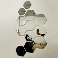 Hexagon Acrylic 3D Mirror Wall Stickers – DIY Decor Set