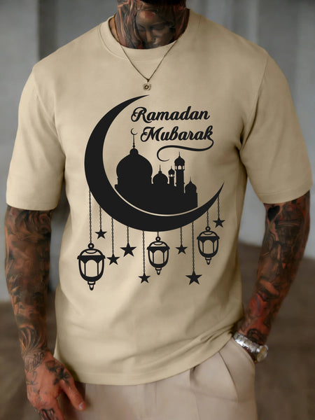 Islamic Ramadan Mubarak Moon Print Mens T Shirt Cotton Loose T-Shirts Summer New Fashion Clothes Male Casual All-Match Sportswear