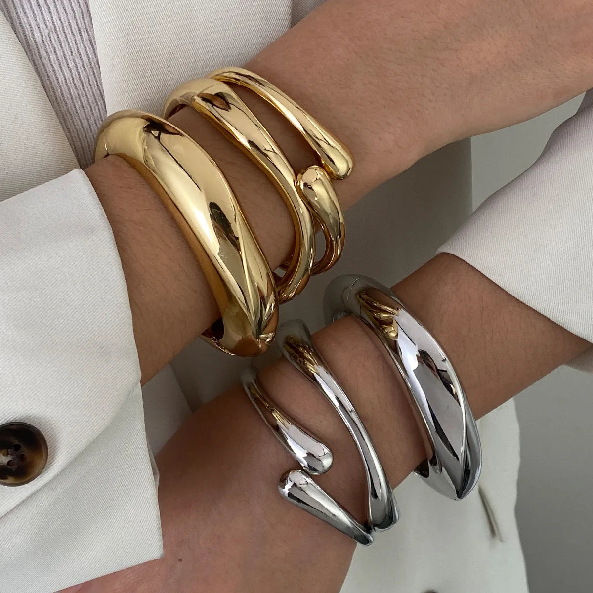 3 Styles Vintage Hip Hop Metal Cuff Bangles Punk Gold Silver Color