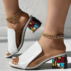 Women Crystal Sandals 2024 New Spring Summer Open Toe Shoes Sandals Square Heels Beach Fashion Sandals Women Sandalias De Mujer