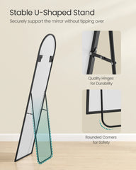 SONGMICS Full Length Mirror, 150 x 40 cm, Arched Floor Mirror with Stand, Aluminium Alloy Frame, Tempered Glass