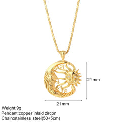 Heart Evil Blue Eye Sun Necklace for Women Cute Dog Bee Elephant Gold Color Pendant Long Stainless Steel Chains
