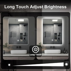 45x60cm Hardwired Bathroom Wall Mirror Bathroom Mirror Lighting Mirror With LED Light Touch Switch 3 Colors Dimmable Waterproof