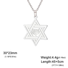 Jeshayuan Hebrew Chai Jewish Menorah Hanukkah Necklace for Women Star of David Stainless Steel Necklaces Amulet Jewelry Gift