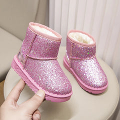 Winter Girl's Snow Boots Glimmer Three Colors Thick Fur Kids Short Boot Warm Beautiful Stylish Slip-on Children Shoes 25-36