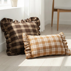 BUYNOW 1PC Two-tone Plaid Lace Pillowcase British Vintage Style Countryside Cottage Sofa Cushion Cover Home Bedroom Bed Decor