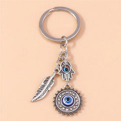 Aihua Lucky Eye Alloy Fatima Hand Keychain Heart Glass Bead Blue Turkish Evil Eye Key Chain Car Keyring for Women Men Jewelry
