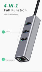 USB 3.0 HUB 1000Mbps 3 Ports USB 3.0 Type C HUB USB to Rj45 Gigabit Ethernet Adapter RTL8153 for MacBook Laptop Computer