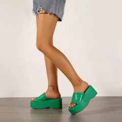 Punk Open Toe Platform High Heels Beach Slippers Female Summer Orange Green Wedges Shoes For Women Sandals Flip Flops