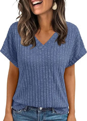 Women’s V-Neck Knit T-Shirt Casual Summer Top