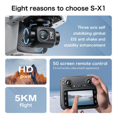 S-X1 MAX GPS Drone with 3-Axis Gimbal 5000m FPV 8K/4K HD Camera with LCD RC Screen 3 Batteries Professional RC Quadcopter Gifts