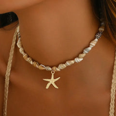 Fashionable  Natural Seashell Beaded Necklace Shell Pendant Ocean Inspired Jewelry Choker Suitable Holiday Party Daily