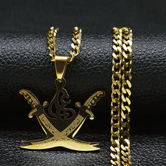 Islamic Imam Ali Zulfiqar Sword Pendant Necklace for Women Men Stainless Steel Gold Color Arabic Religion Chain Jewelry NZZZ764