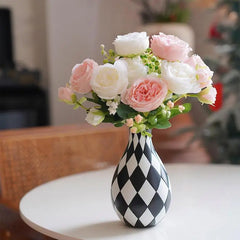 Black and White Checkered Vase, Aesthetic Modern Ins Cool Flower Vases for Home Decor, Entryway Table, Centerpieces Decoration