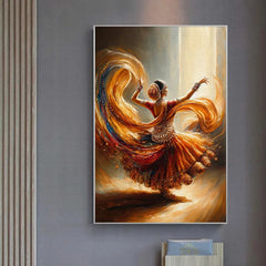Vintage Traditional Beautiful Indian Woman Folk Dance Art Poster Canvas Painting Wall Print Picture Room Home Decor