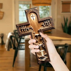 2D Flat Christ Cross Wall Decor 1pc Metal  - Ornate Religious Hanging and Disciples, Deep Frame for Home, Christmas Decoration