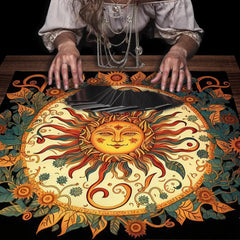 Floral And Sun Tarot Card Tablecloth Altar Cloth Flower Life Spread Tarot Reading Cloth Spiritual Oracle Card Pad