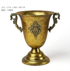 Vintage High Foot Iron Vase Classical Living Room Dry Flower Arrangement Accessories Creative Home Metal Flower Pot Decoration