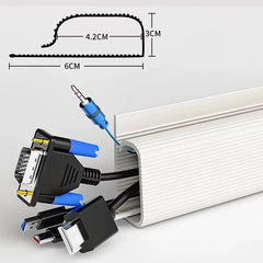 Cable channel detail for desk wire organisation