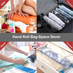 4 Packs Space Saver Compression Bags No Pump Needed - Vacuum Seal Storage Bags for Clothing Travel Camping Essentials