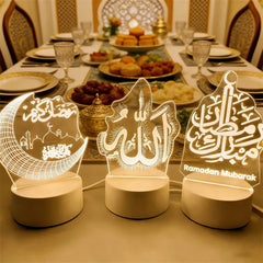 Muslim Ramadan Festival Supplies Neon Lamp USB Operated 3D Acrylic LED Night Light EID Mubarak Ornaments Bedroom Home Decor