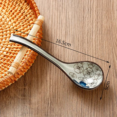Soup Spoons Japanese Ceramic Kitchen Tableware Creative Retro Long-Handled Bone China Eating Scoop Dinnerware Stirring Teaspoon Kitchen Tools, Cooking Utensils