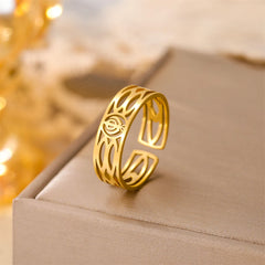 EUEAVAN Fashion Sikhism Symbol Rings For Women Men Stainless Steel Adjustable Classic Sikh Khanda Ring Religious Amulet Jewelry