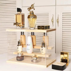 Clear Acrylic Figure Display Cabinet With Solid Wood Step Stand for Blind Box Toy, Cosmetic, Souvenir Display Box With Light Kitchen & Dining Furniture