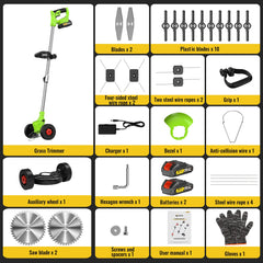 CONENTOOL 21V Cordless Electric Grass Trimmer Handheld Lawn Mower with Wheel Garden Yard Pruning Tool for Makita 18V Battery Pin