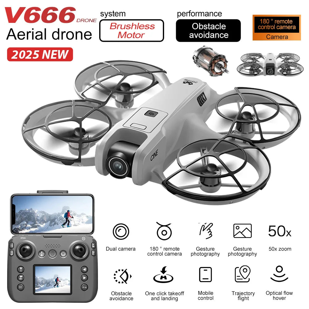 New V666  Camara Drone 8K Professional WIFI 5G Dron Obstacle Avoidance Brushless Altitude Headless Mode RC Quadcopter Kids Toys