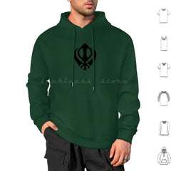 Khanda Hoodie Cotton Long Sleeve Khanda Sikhi Sikh Sikhism Religion Religious Punjab Punjabi Singh Kaur Sikh Symbol